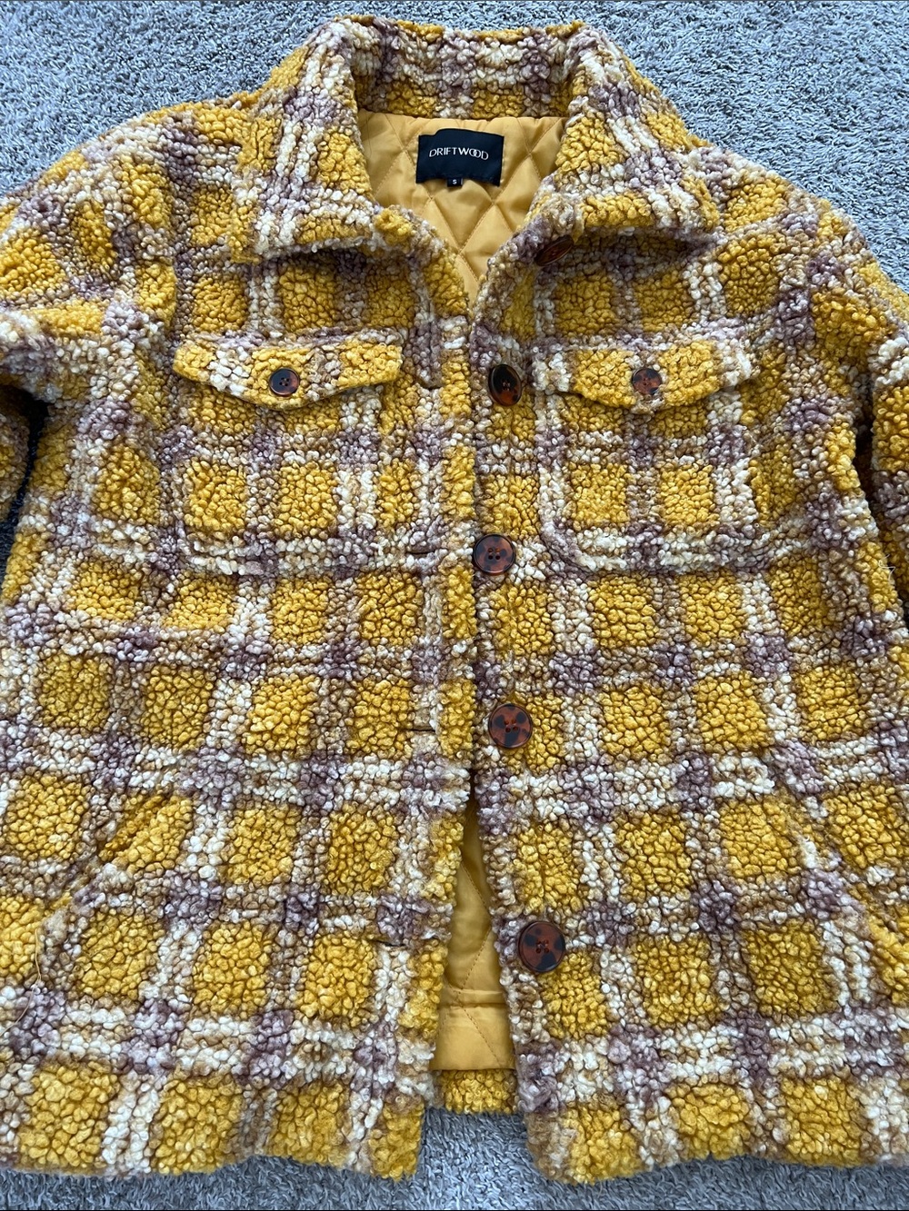 Anthropologie Driftwood Ryan Mustard Plaid Sherpa Shirt Jacket - Size S - Picture 3 of 13